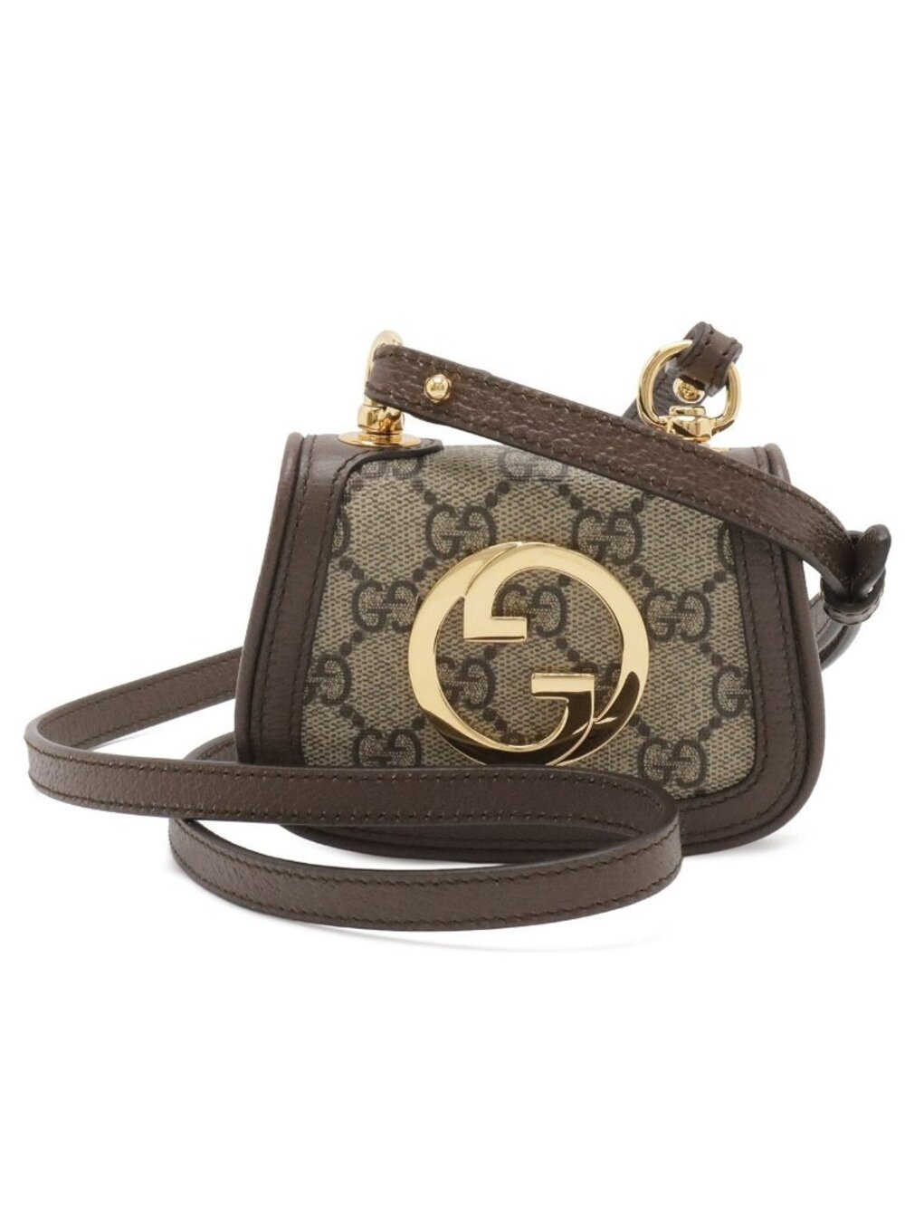 Gucci Blanc Di Interlocking GG Supreme Shoulder Pouch Bag Beige Brown Gold